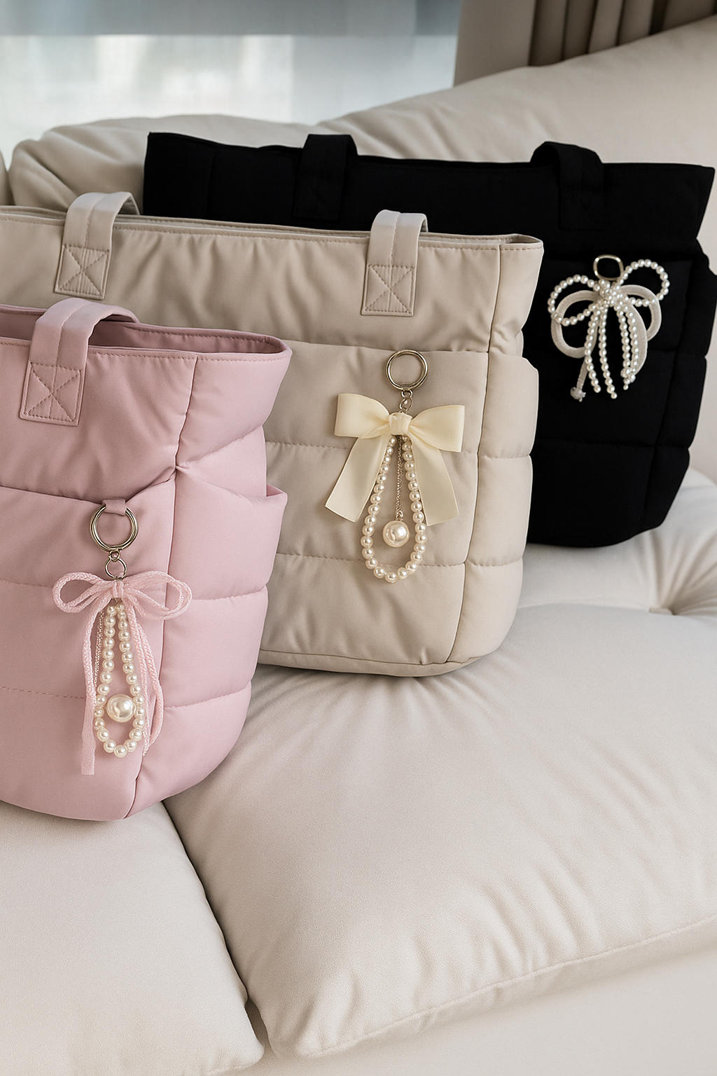 Puffy Tote Bag with Compartments Shoulder Bag Handbag for Travel, Work, Gym