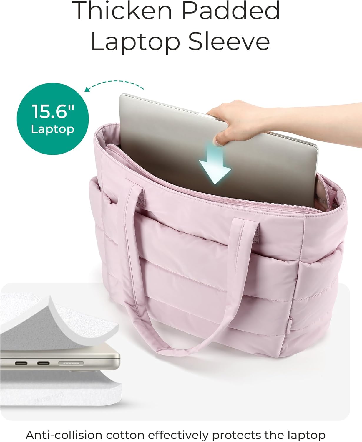 Puffy Tote Bag with Compartments Shoulder Bag Handbag for Travel, Work, Gym